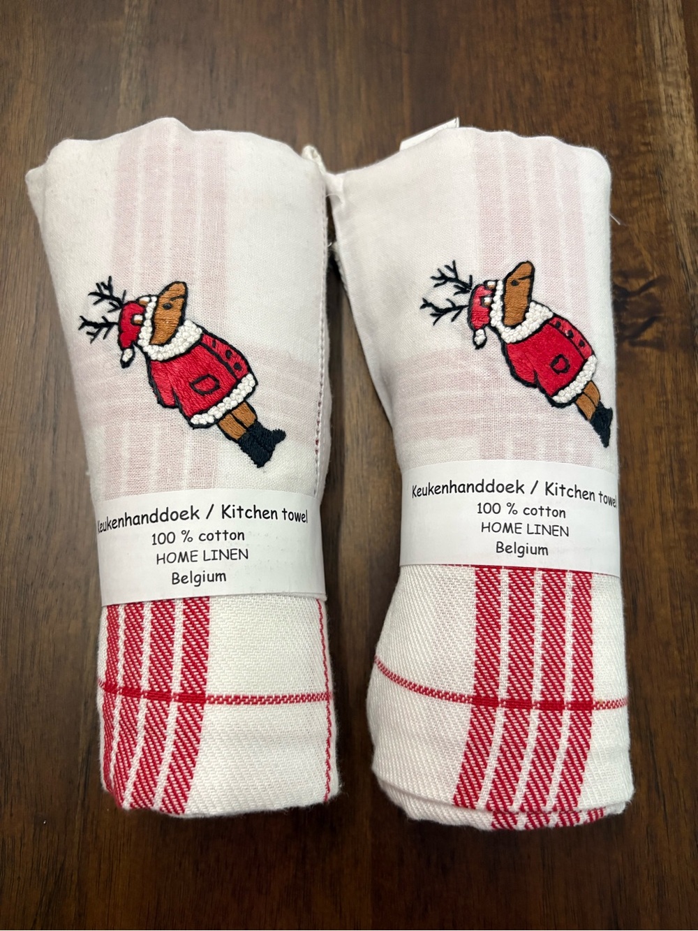Home Linen Belgium Reindeer Kitchen Towels - Red & White